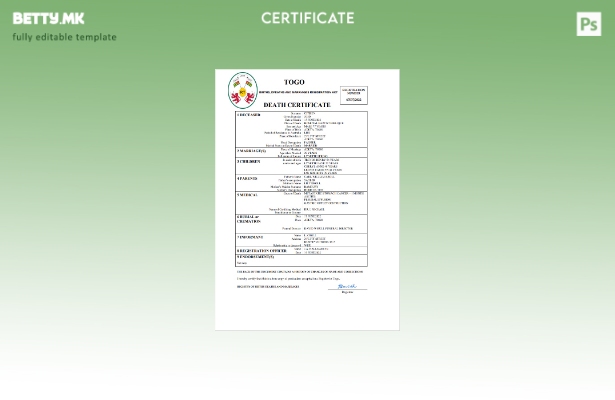 модерен стил Того витална евиденција за смртен шаблон Word и PDF шаблон